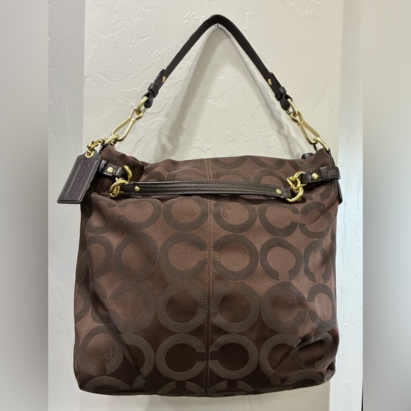 Coach Signature C Brown Canvas Leather Trim Shoulder Bag EUC - Picture 3 of 12